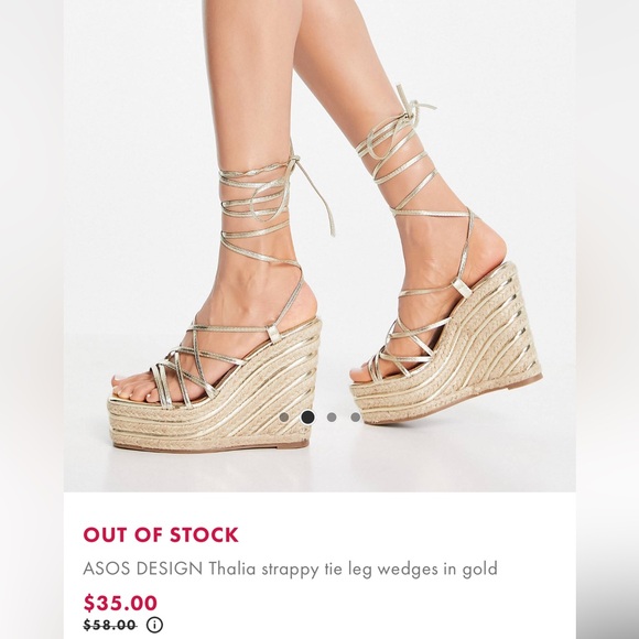 ASOS DESIGN Thalia strappy tie leg wedges in gold size 9 - Picture 14 of 16